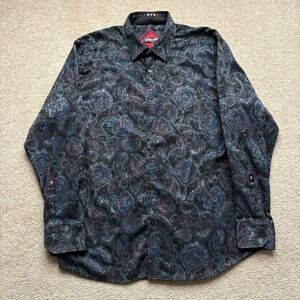 Franco Negretti Shirt Mens 2XL Black Paisley Long Sleeve Button Front Casual